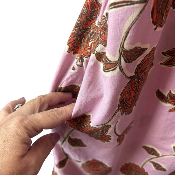 Knox Rose Dress Womens XXL Pink Floral Short Sleeve V Neck Puff Tasseled Boho - Picture 6 of 12